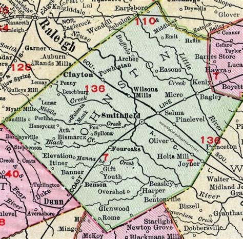 Johnston County, North Carolina, 1911, Map, Rand McNally, Smithfield ...