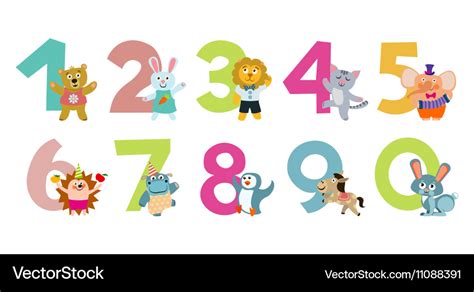 Kids numbers with cartoon animals Royalty Free Vector Image