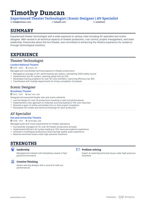 5 Technical Theatre Resume Examples & Guide for 2023