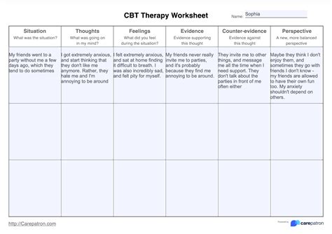 Cognitive Behavioral Therapy Worksheet Template Example, 45% OFF