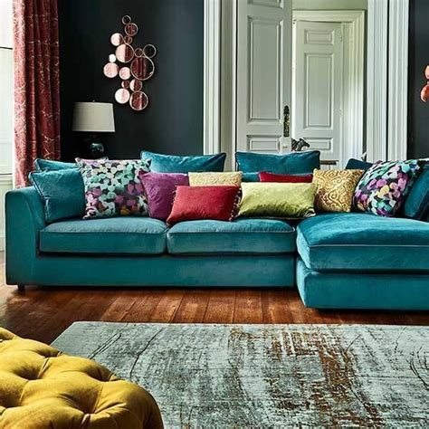 Large Chaise Velvet Sofa Barker Excellent Teal Throw Pillows For Blue ...