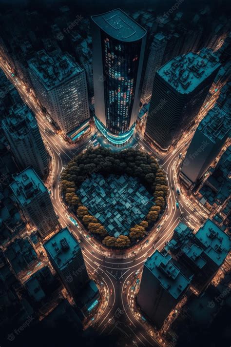 Premium Photo | An aerial view of a city at night generative ai