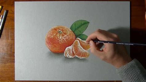 How I draw a mandarin orange - realistic drawing | Realistic drawings ...