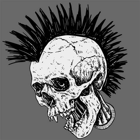 Punk Skull with Mohawk Hair 16417029 Vector Art at Vecteezy