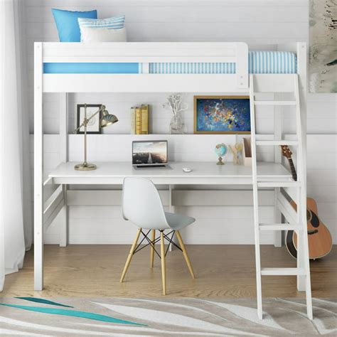 Dorel Living Harlan Twin Size Loft Bed with Desk and Ladder, White ...