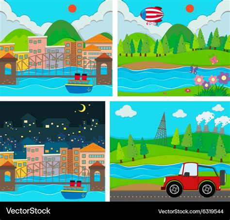 Four scene rural and urban area Royalty Free Vector Image