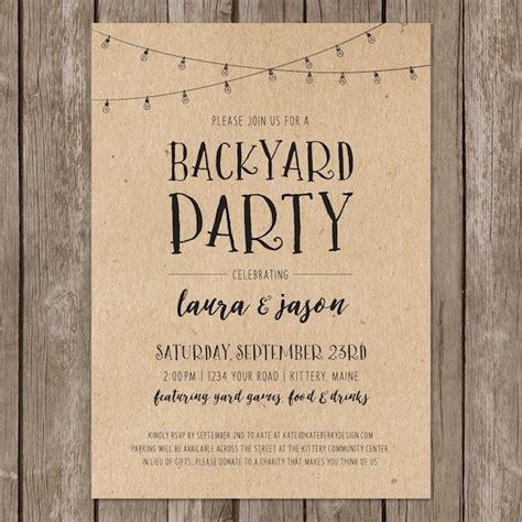 Backyard Party Rustic Invitation. Casual Wedding Party Invite. | Etsy