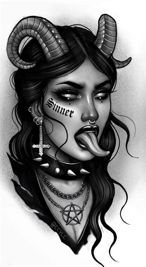 Skull Girl Tattoo, Girl Face Tattoo, Demon Tattoo, Dark Art Tattoo ...