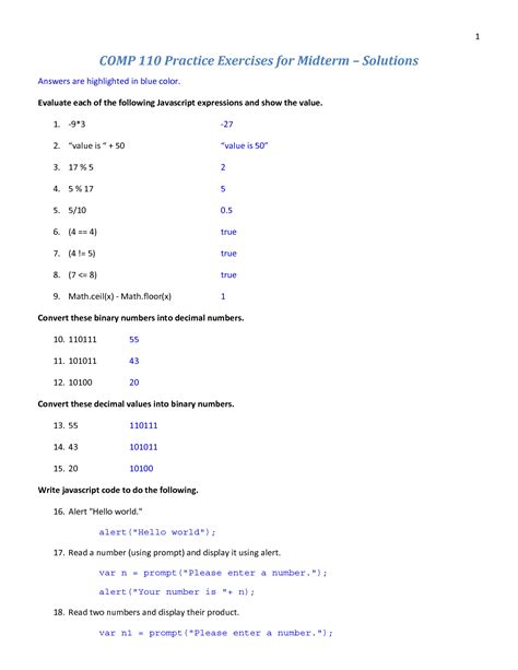 SOLUTION: Practice exercises solutions javascript - Studypool