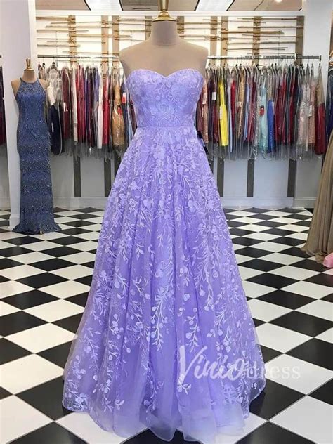 Strapless Lavender Lace Prom Dresses Long FD1509