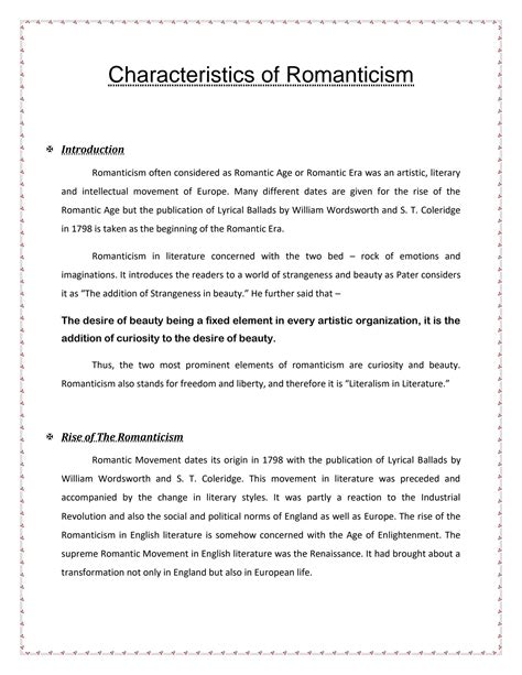 SOLUTION: Characteristics of romanticism - Studypool