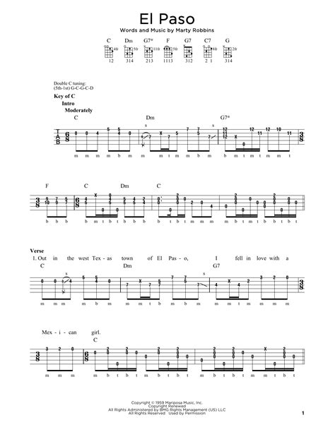 El Paso by Marty Robbins Sheet Music for Banjo Tab at Sheet Music Direct