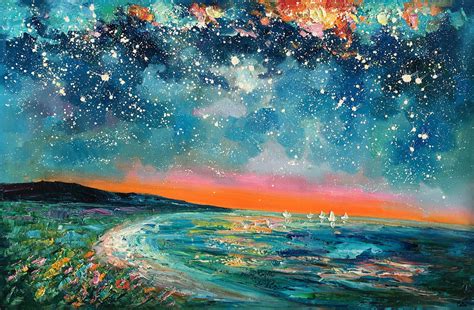 Canvas Wall Art, Starry Night Sky Painting, Landscape Art, Original Pa