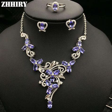 Natural Blue Tanzanite Gemstone Jewelry Sets Genuine Solid 925 Sterling ...