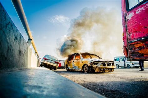 Premium Photo | Car explosion on the highway