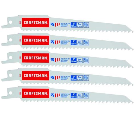 CRAFTSMAN 5-Pack Bi-Metal 6-in 6-TPI Wood Cutting Reciprocating Saw ...