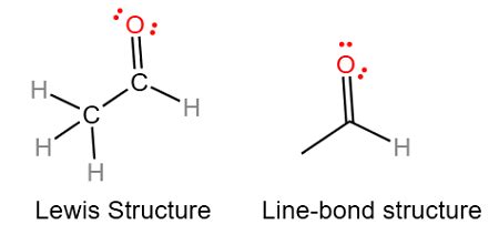 Draw both a Lewis and a line-bond structure for acetaldehyde, CH_3CHO ...