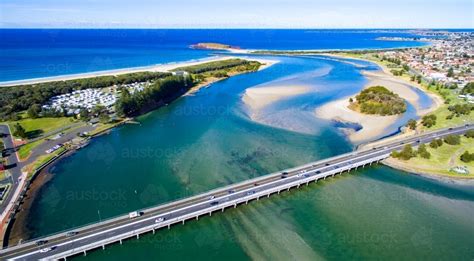 Image of Aerial view of Lake Illawarra and Windang - Austockphoto