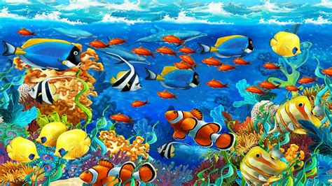 Underwater fish fishes tropical ocean sea reef wallpaper | Painting ...