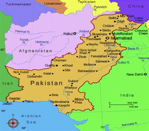 e Map of Pakistan showing locations of major cities including Gilgit ...