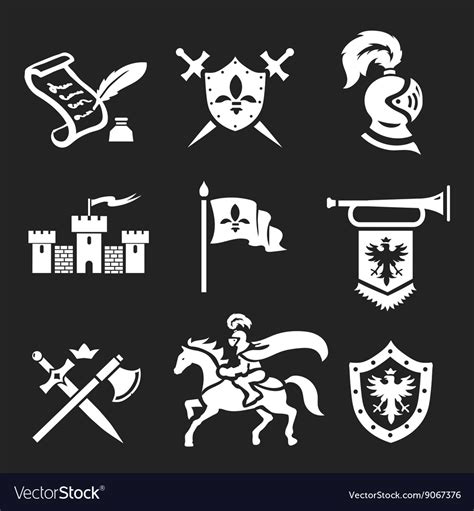 Medieval Knight armor and swords icon set Vector Image