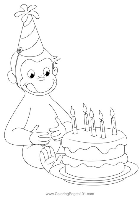 George Birthday Coloring Page for Kids - Free Curious George Printable ...