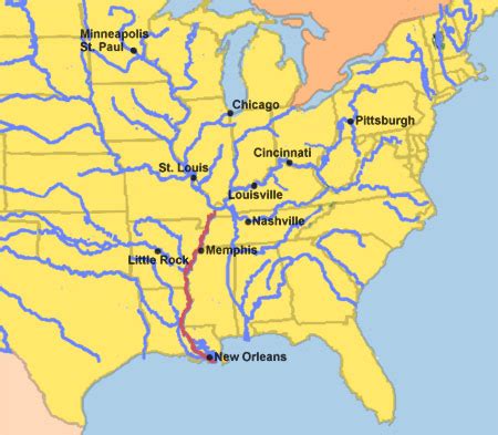 Lower Mississippi River Map - Pacific Centered World Map