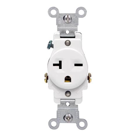 Leviton 20 Amp Commercial Grade Double-Pole Single Outlet, White R52 ...