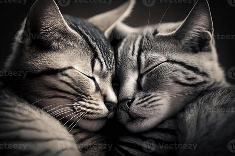 Cat love. Cat couple hugging, cuddling and kissing. Two cute cat ...