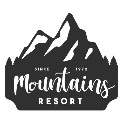 the mountains resort logo is shown in black and white, with pine trees ...