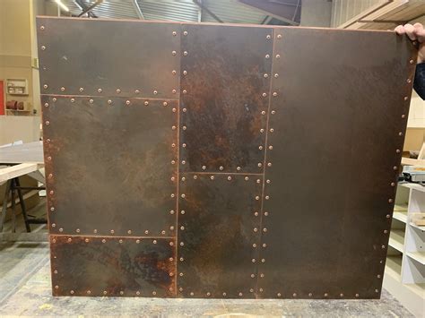 Riveted Aged Copper Panel | Metal wall panel, Steel panels, Metal walls