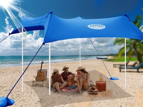 Costway Family Beach Tent Canopy W/ Poles Sandbag Anchors 10'x9' UPF50 ...