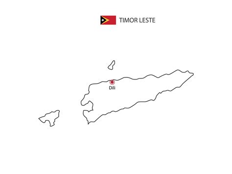 Hand draw thin black line vector of Timor Leste Map with capital city ...