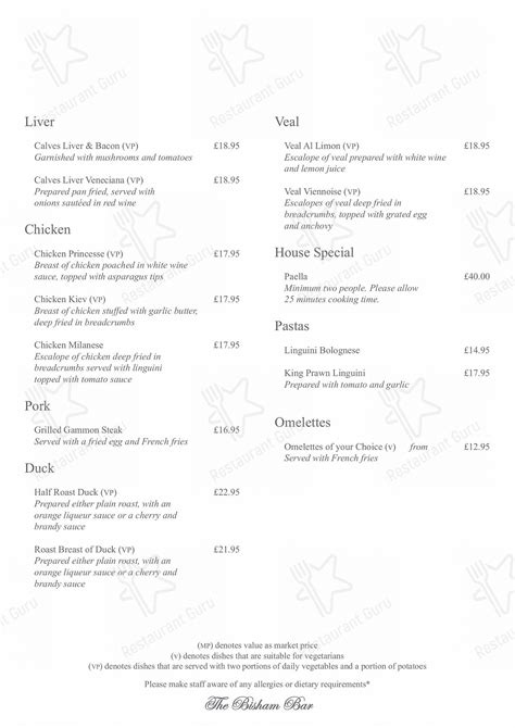 Menu at The Bull Inn Bisham pub & bar, Marlow