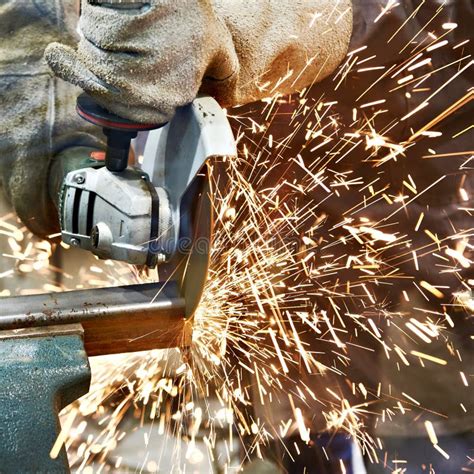 Metal Cutting with Angle Grinder Stock Photo - Image of fire, craftsman ...