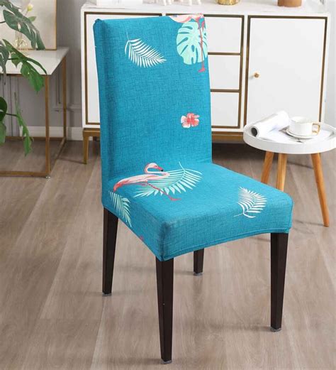 Buy Blue Polyester Floral Stretchable Chair Covers (Pack of 6) by ...