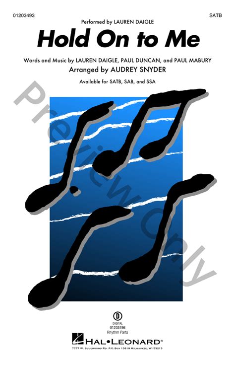 Hold On to Me (SATB ) arr. Audrey Snyder| J.W. Pepper Sheet Music