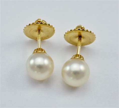 14K Yellow Gold 7.50 MM Pearl Stud Earrings | Property Room