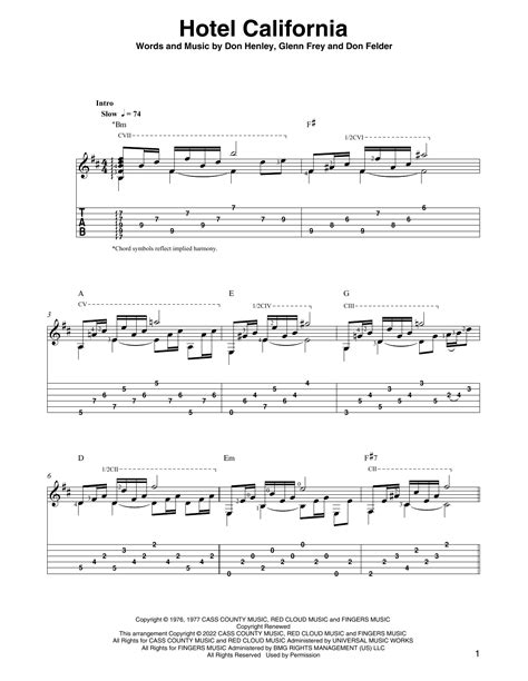 Hotel California (arr. Ben Pila) by Eagles Sheet Music for Solo Guitar ...