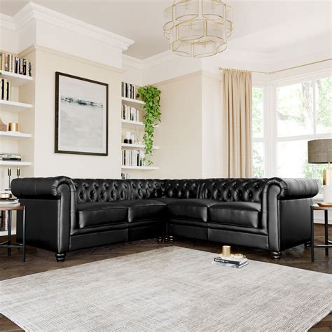 Hampton Chesterfield Black Leather Corner Sofa | Furniture Choice