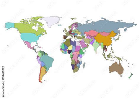 Vector world map with country borders. Political world map. Isolated on ...