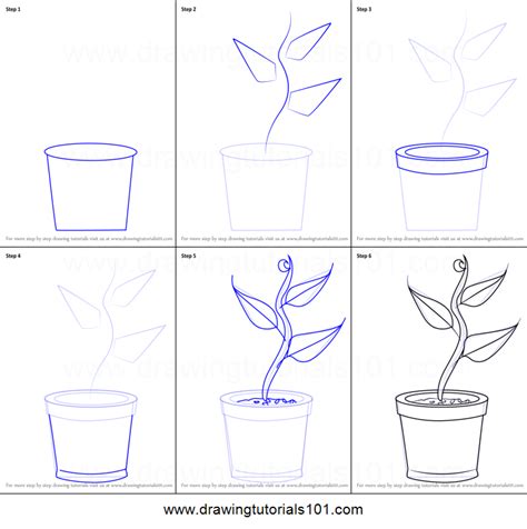 How to Draw Plant in Pot printable step by step drawing sheet ...