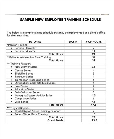 Training Schedule Template For New Employees – printable schedule template