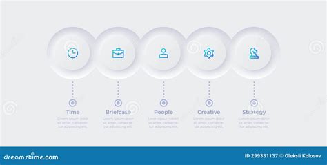 Five Circles Placed in Horizontal Row. Concept of 5 Steps of Marketing ...