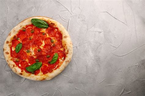 Pepperoni Pizza, top view stock photo. Image of sauce - 133568312