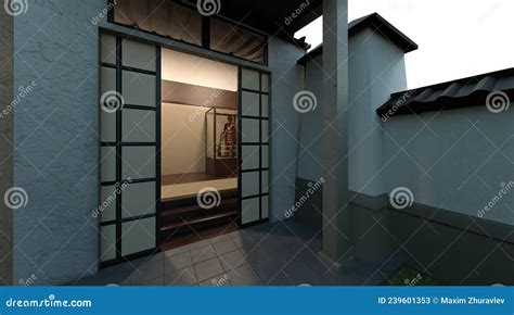 Samurai House Exterior and Interior 3d Illustration Stock Illustration ...