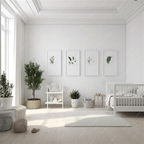 Premium AI Image | A white bedroom with a white bed and a plant on the ...