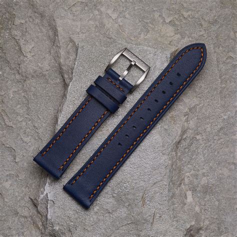 Blue Leather Strap With Orange Stitches - 20mm Watch Strap for Men ...