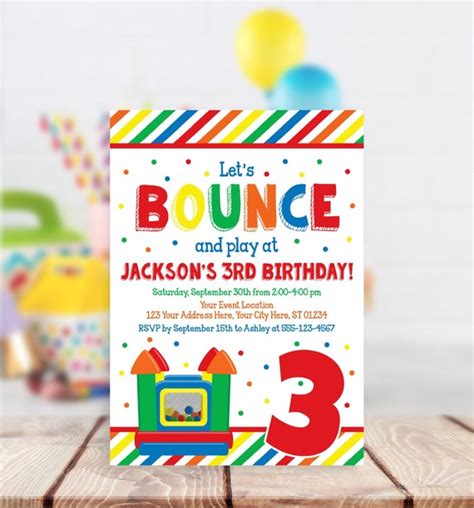 Paper & Party Supplies Invitations & Announcements EDITABLE Bouncy ...