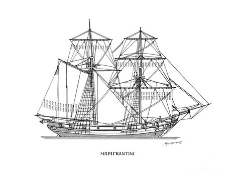 Brigantine - Mediterranean sailing ship Drawing by Panagiotis Mastrantonis